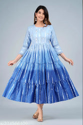 Tye dye pink Anarkali cotton, three-quarter sleeves, embroidered partywear dress from India